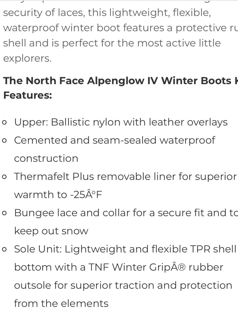 The North Face Alpenglow IV boots size 4